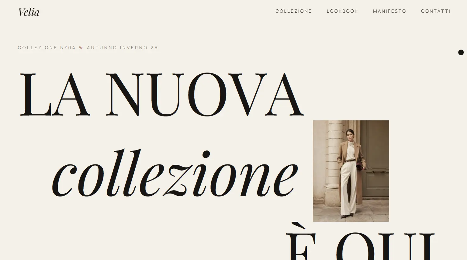 Screenshot progetto VELIA - Sito Moda (concept) realizzato da ESTETA sviluppatori web Modena